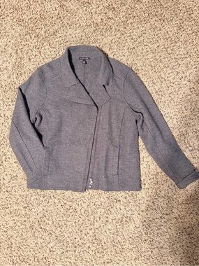 Eileen Fisher Wool Jacket L Gray Asymmetrical Zip Structured Coat